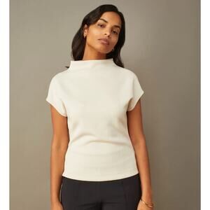 Aday Women's XL Mock Neck Top Cream Short Sleeve Sustainable Minimalist
